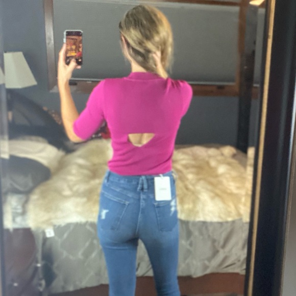 Goen.J Cut-Out Mock Neck Three-Quarter Sleeve Pink Top, Size 6, New with tags - Picture 5 of 11